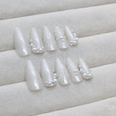 VIBEFICANT GLAZE  Medium Almond Pearl White Glazed Donut Bridal Press on Nails